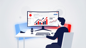 YouTube creator at desk with channel growth dashboard - how to grow YouTube channel fast in 2026